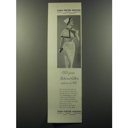 1953 Saks Fifth Avenue Dress Ad - S.F.A.'s Junior costumed cotton exclusive