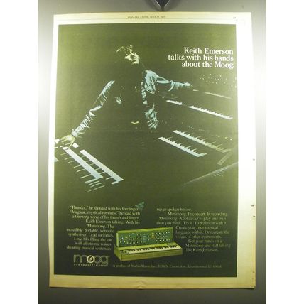 1975 Moog Minnimoog Synthesizer Ad - Keith Emerson talks with his hands