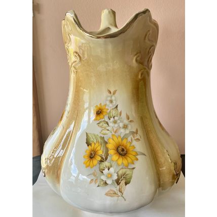 1890 English ironstone pitcher white with yellow - Anitque #400