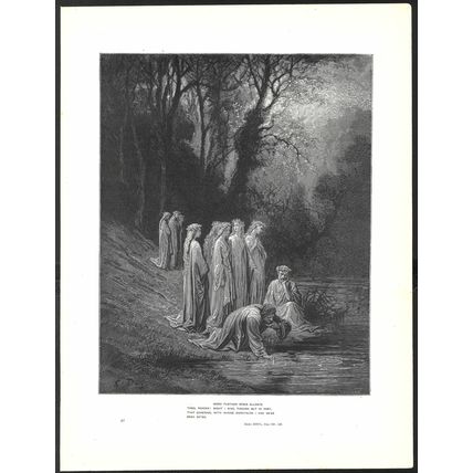 DANTE DRINKING FROM THE EUNOE 1903 Gustave Doré ANTIQUE ENGRAVING