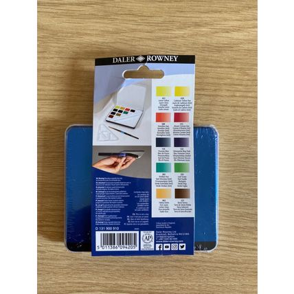 Daler Rowney Aquafine Watercolour Paint Mini Travel Set Tin - 10 Colours & Brush