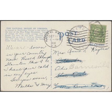 Natural Bridge Hotel, Natural Bridge, Virginia, 1938 - EC Kropp Postcard