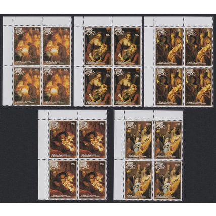 Aitutaki Paintings Rembrandt Christmas 5v Corner Blocks of 4 1988 MNH