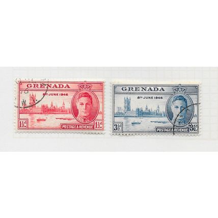 GRENADA 1946 VICTORY SET 2 STAMPS KG6 USED SG164 SG165