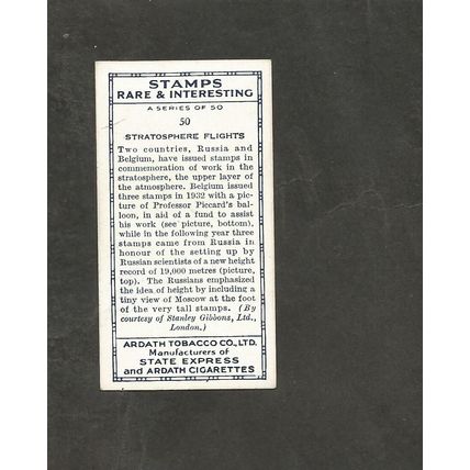 Ardath Stamps Rare & Interesting 1939 #50 Stratosphere Flights