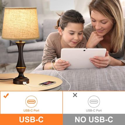 Upgraded Touch Lamps for Night Stands Set of 2 - Bedside Lamps with USB C+A, 3 W