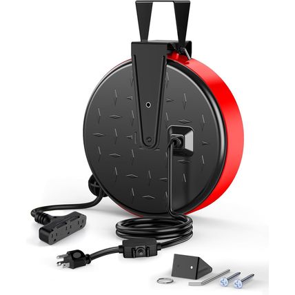 DEWENWILS 30 Ft Retractable Extension Cord Reel, Ceiling or Wall Mount 16/3 Gaug
