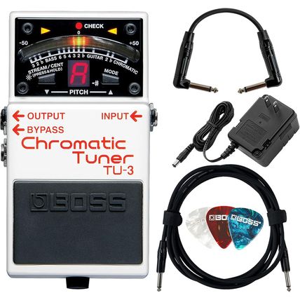 Boss TU-3 Chromatic Tuner Pedal Bundle with Power Supply, Instrument Cable, Patc