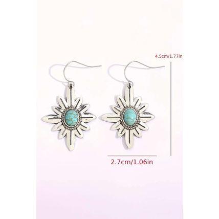 Silvery Western Turquoise Flower Shape Hook Earrings
