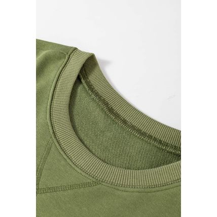 Vineyard Green Drop Shoulder Crisscross Stitching Pocketed Loose Sweatshirt
