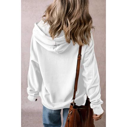 White Fleece Lined Kangaroo Pocket Drawstring Chunky Hoodie