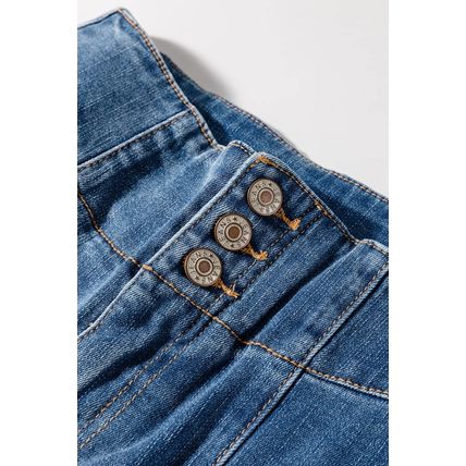 Sail Blue High Waist Button Fly Seamed Raw Hem Flare Jeans