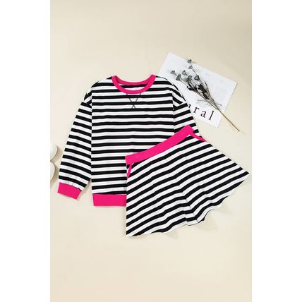 Black Stripe Color Block Edge Pullover and Shorts PLus Size Set