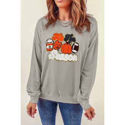 Gray Tis The Season Pumpkin Rugby Graphic Sweatshirt