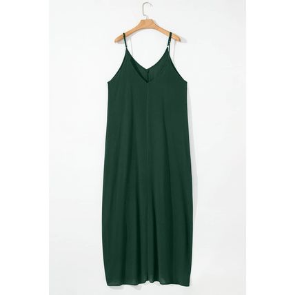 Duffel Green Spaghetti Straps Pocketed Slouchy Maxi Dress