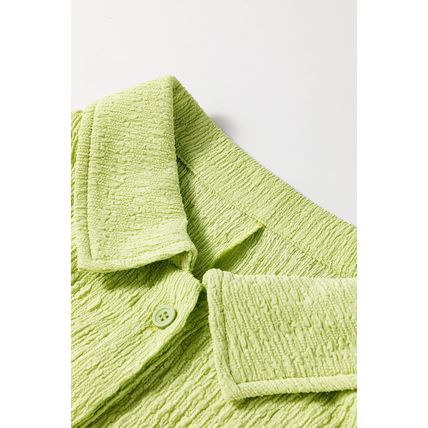 Meadow Mist Green Textured Short Sleeve Patched Pocket Buttoned Shirt Romper