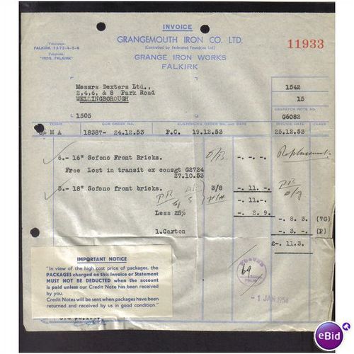 GRANGEMOUTH IRON CO LTD, GRANGE IRON WORKS,FALKIRK, 19/12/1953
