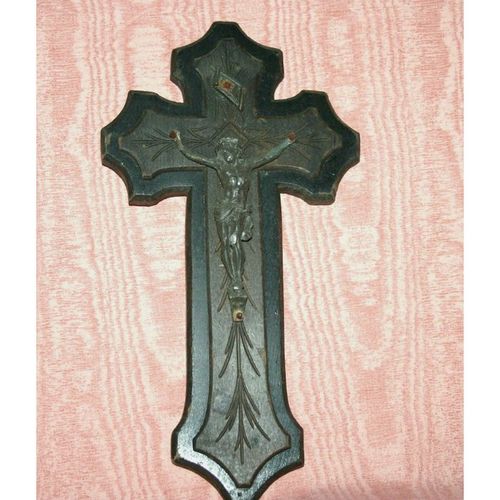 Antique 1900 Art Deco Wood Religious Cross Crucifix