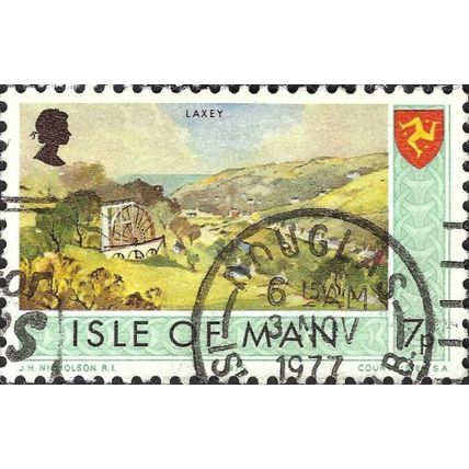 ISLE OF MAN, Laxey Wheel, green 1975, 7p, #4