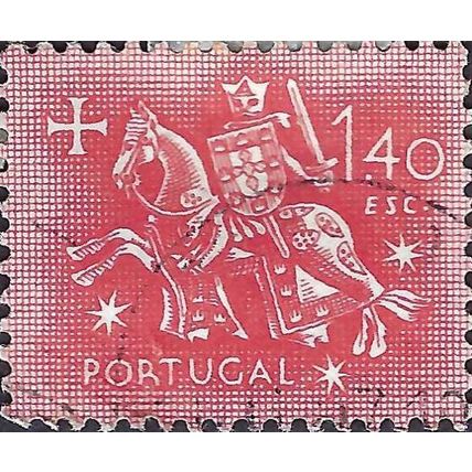 PORTUGAL, King Dinis, horseback, carmine 1953, 1.40Esc