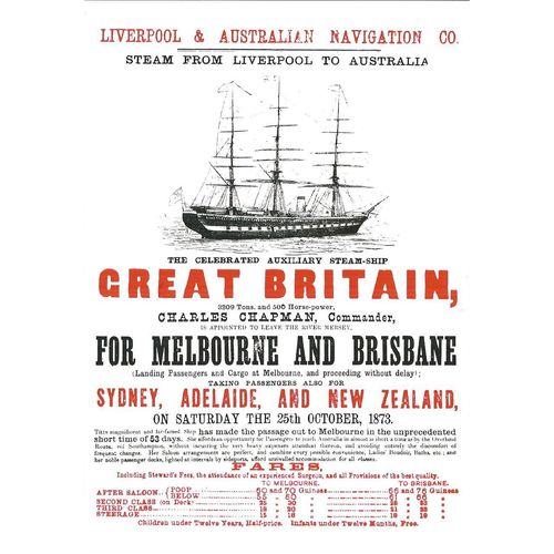 Advertising Poster from 1873 of the SS Great Britain.