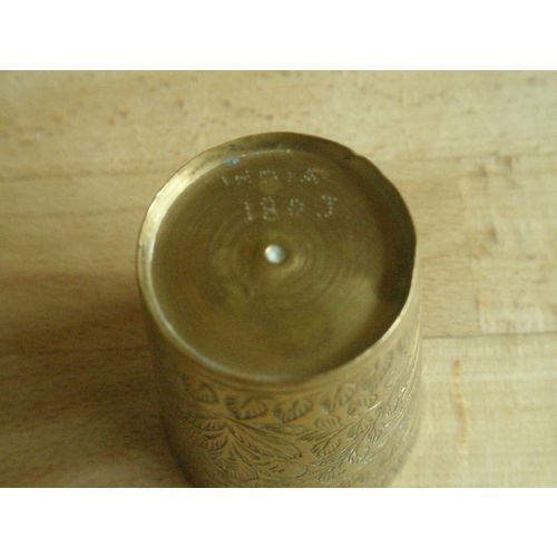 Vintage Indian Brass Leaf Pattern Drink / Spirit Measure