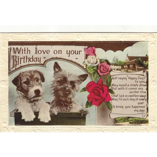 Vintage Colour Postcard - With Love on Your Birthday - Puppies No.8627