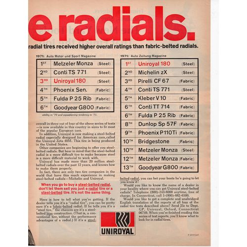 Uniroyal Tires vintage Full 2 Page Print Ad June 1972