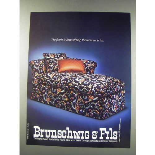 1991 Brunschwig & Fils Ad - Firenze fabric on Piedmonte Recamier