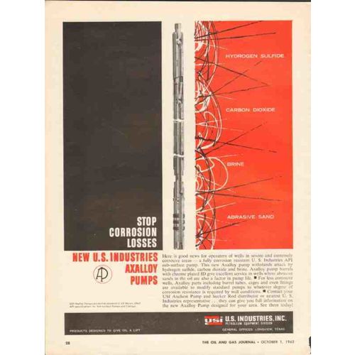 U S INDUSTRIES INC 1962 Stop corrosion losses Axalloy pump vintage ad