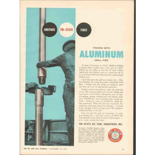 TRI-STATE OIL TOOL INDUSTRIES 1962 Fish aluminum drill pipe vintage ad