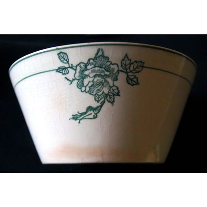Bowl circa 1920 no maker mark 12 cm diameter at top green rose design