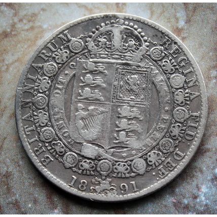1891 Queen Victoria Silver 92.5% Jubilee Head Half-crown