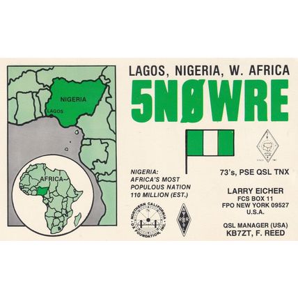 Lagos Nigeria Tanzania 2x QSL Africa Map Radio Card
