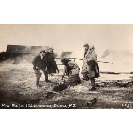 Maori Kitchen at Whakarewarewa New Zealand Real Photo Postcard