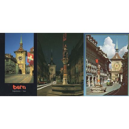 Berne Switzerland Swiss Clock Tower 3x Postcard s