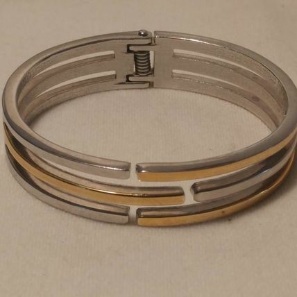 Duo Tone Silver Gold Cuff Bangle Bracelet Bar Style Cuff Bracelet 2-3/8"