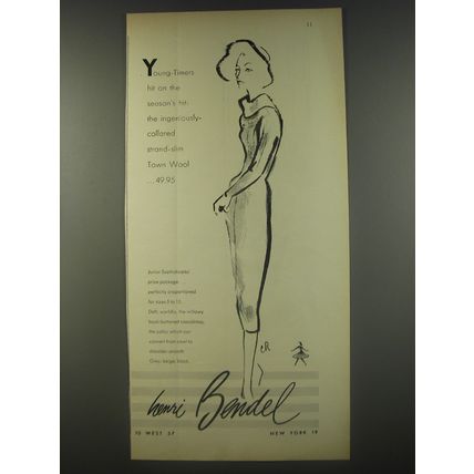 1956 Henri Bendel Young-Timers Dress Ad - Young-Timers hit on the season's hit