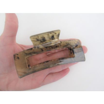 Large rectangle tan and black marbled hair claw clip