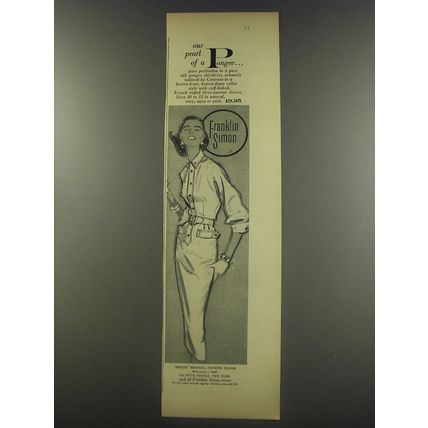 1956 Franklin Simon Contessa Shirtdress Ad - Our pearl of a Pongee