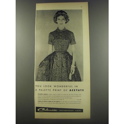 1956 Celanese Acetate Advertisement - Dress by Pat Hartly
