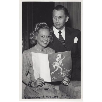 Sonja Henie Norwegian Ice Skater With Husband Old RPC Postcard