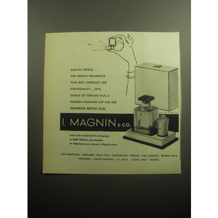 1958 I. Magnin & Co. Lanvin Arpege Perfume Advertisement