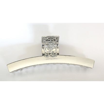 Long shiny silver tone filigree metal hair claw clip