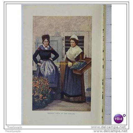 PEASANT GIRLS OF THE CAUSSES, CEVENNES, FRANCE, Book Illustration, c1907