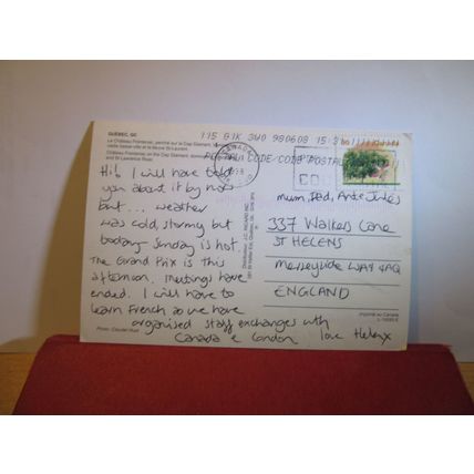 CHATEAU FRONTENAC, QUEBEC, CANADA used postcard 1998 postmark =