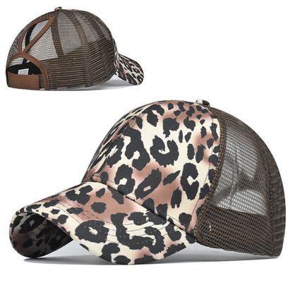 Ladies High Bun Hat Cotton Summer Sun Sport Ponytail Leopard Baseball Cap