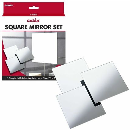 Square Mirror Self Adhesive Tile Set 20cm x 20cm Wall Mounted Bathroom Bedroom
