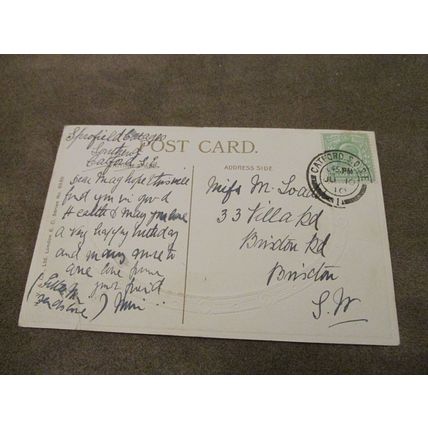 1910 fr Postcard - Natal / Birthday greetings - Puppies dog & Owl