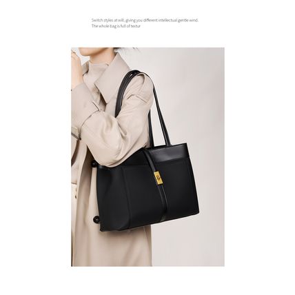 Genuine Leather Women Tote Bags Black